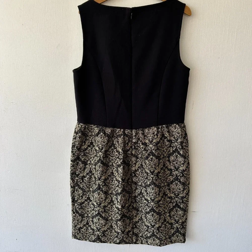 LOFT Tapestry Sheath Dress Womens 6 Gold Black‎ Rear Zip Regency Fairy Grunge